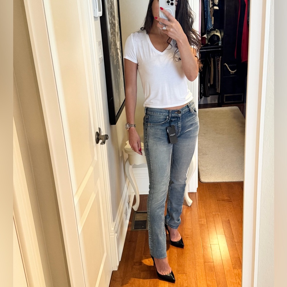 NWT. Saint Laurent Light Blue Womens Skinny Jeans